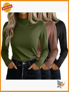 3 Pack Mock Turtleneck Shirts Long Sleeve Slim Fit Pullover Tee